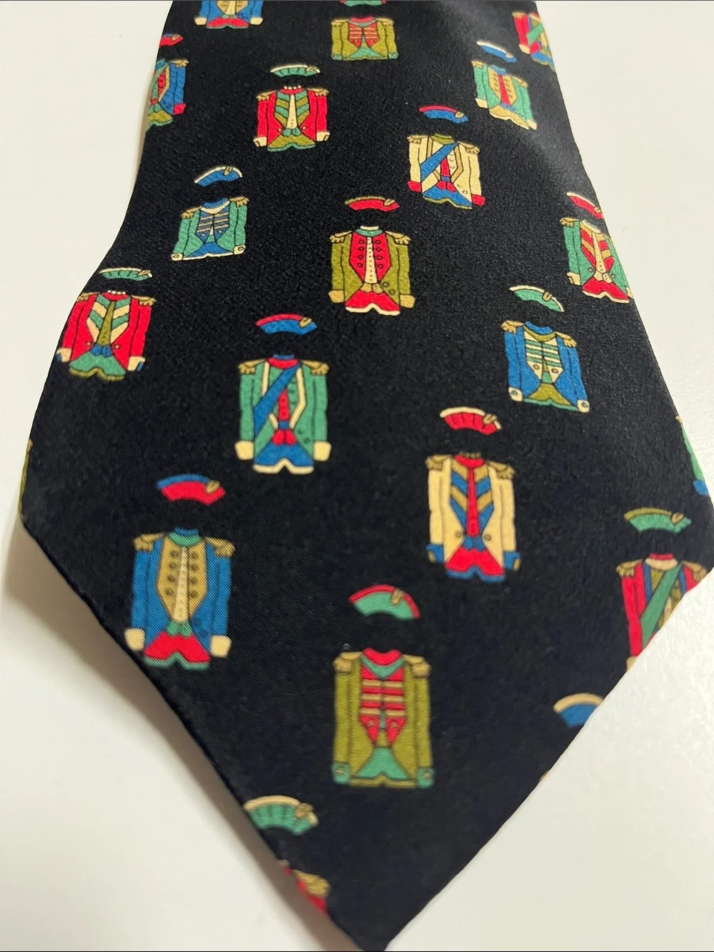 Vintage Karl Lagerfeld silk tie, military uniform toy soldier novelty necktie